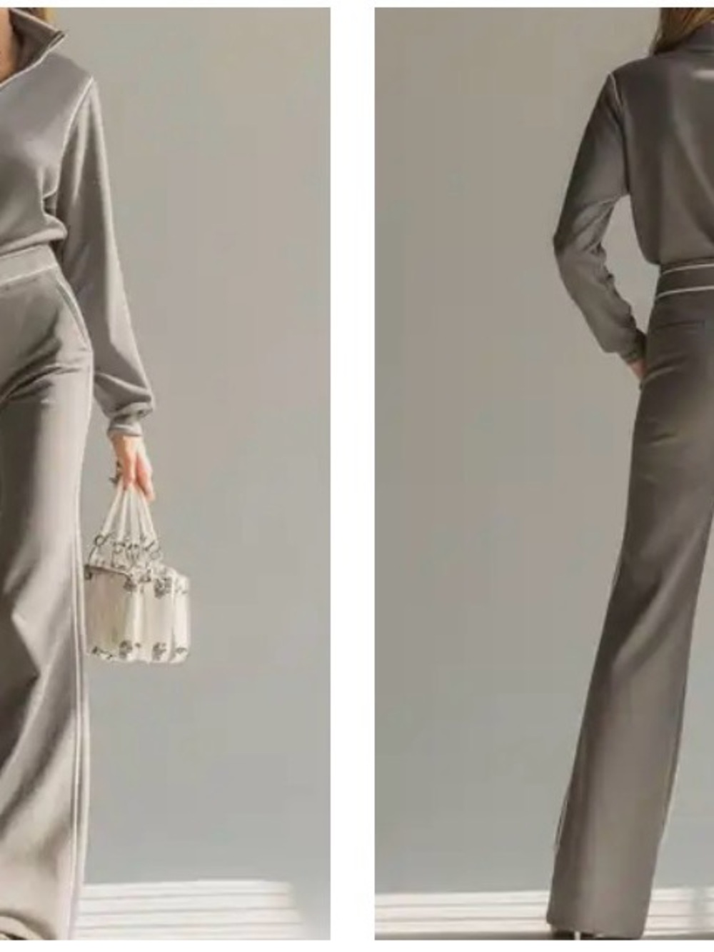 Women's Grey Wide-Leg Pants & top- Stylish Everyday sweatsuit